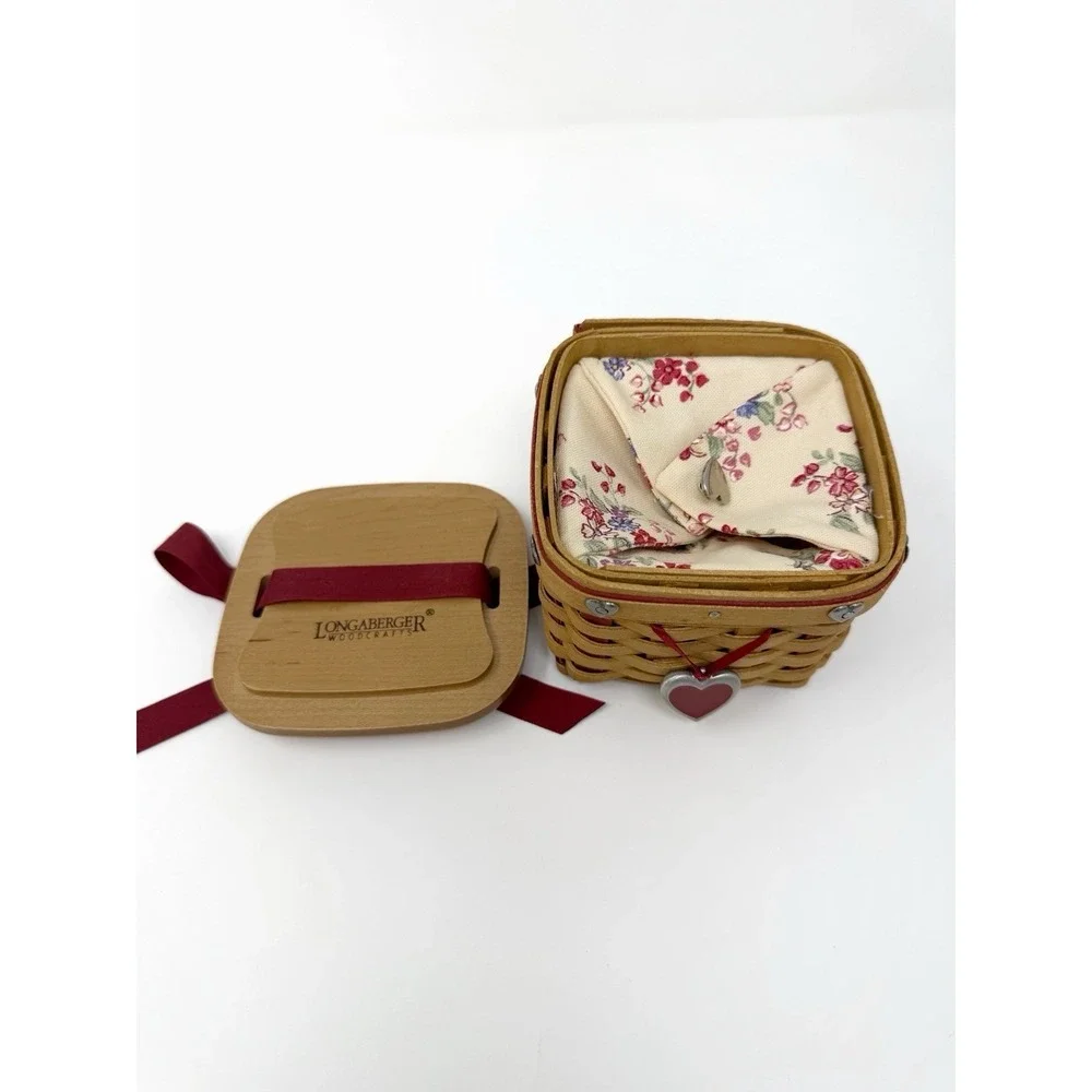 Longaberger Sweetest Gift Small Basket 4x4 Heart Tie Lid Liner Protector